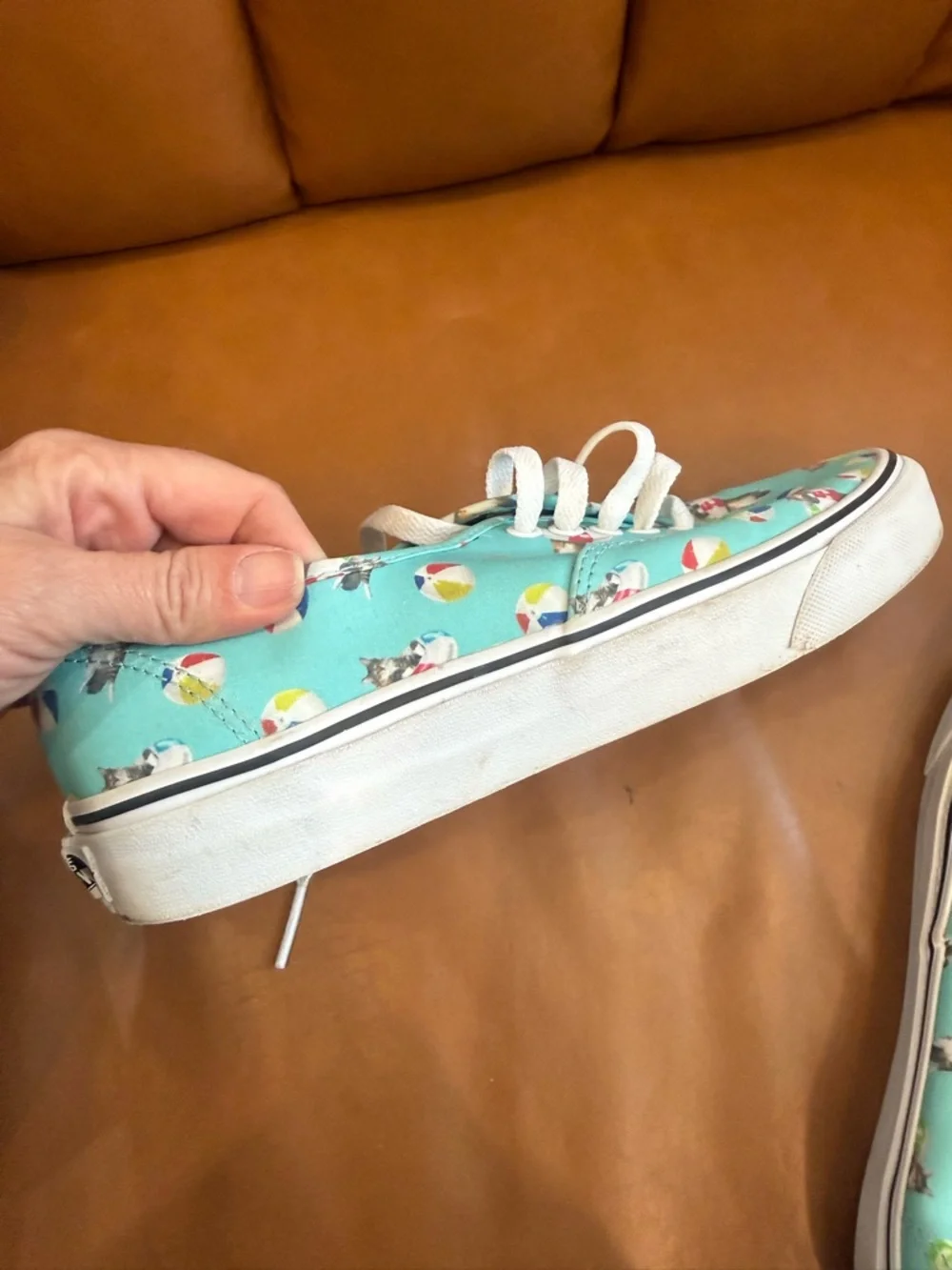 Vans Aqua Canvas Sneakers with Beach Ball & Cat Print - Picture 4 of 10